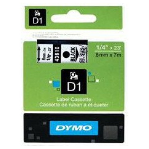 DYMO D1 (SD43610/S0720770) Label Cassette, 6mm x 7m - Black on Clear