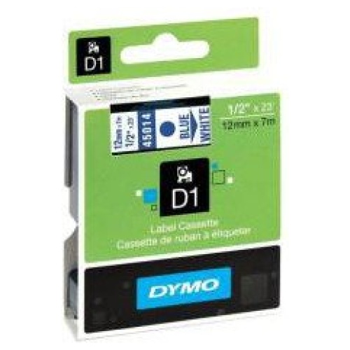 DYMO D1 (SD45014/S0720540)  Label Cassette, 12mm x 7m - Blue on White