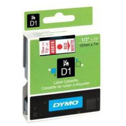 DYMO D1 (SD45015/S0720550) Label Cassette, 12mm x 7m - Red on White