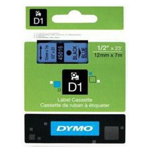 DYMO D1 (SD45016/S0720560) Label Cassette, 12mm x 7m - Black on Blue