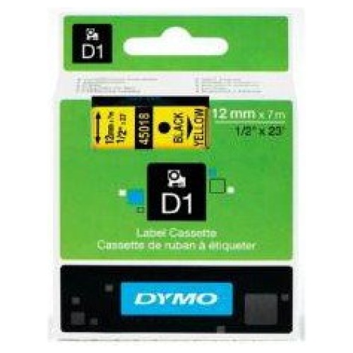 DYMO D1 (SD45018/ S0720580) Label Cassette, 12mm x 7m - Black on Yellow
