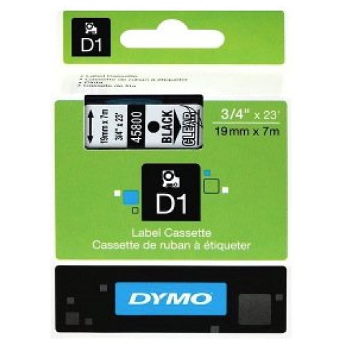 DYMO D1 (SD45800/S0720820) Label Cassette, 19mm x 7m - Black on Clear