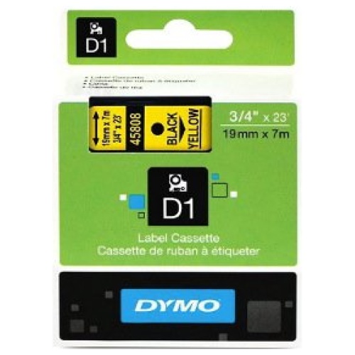 DYMO D1 (SD45808/S0720880) Label Cassette, 19mm x 7m - Black on Yellow