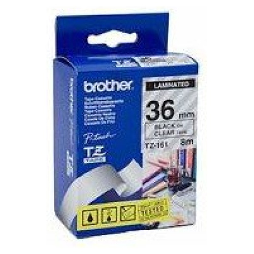 Brother TZ-161 Laminated Black on Clear Tape (36mm Width 8 Metres in Length)