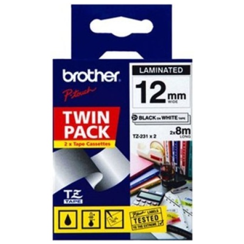 Brother TZE-231V2TWINPACK - 12mm Black on White Twin Pack